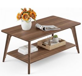 Coffee Table, 2-Tier Center Table with Storage, Tapered Legs, Curved Transitions, 21.7 x 39.4 x 17.7