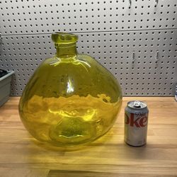Large Green Yellow Glass Vase 