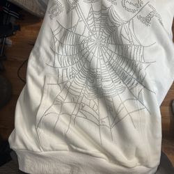 White Rhinestone Spider Hoodie Medium