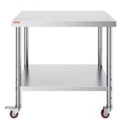 843#Stainless Steel Work Table 36 x 30 x 34 Inch, 700 LBS Load Capacity with 4 Wheels, 3 Adjustable Height Levels, Heavy Duty Food Prep Worktable for 