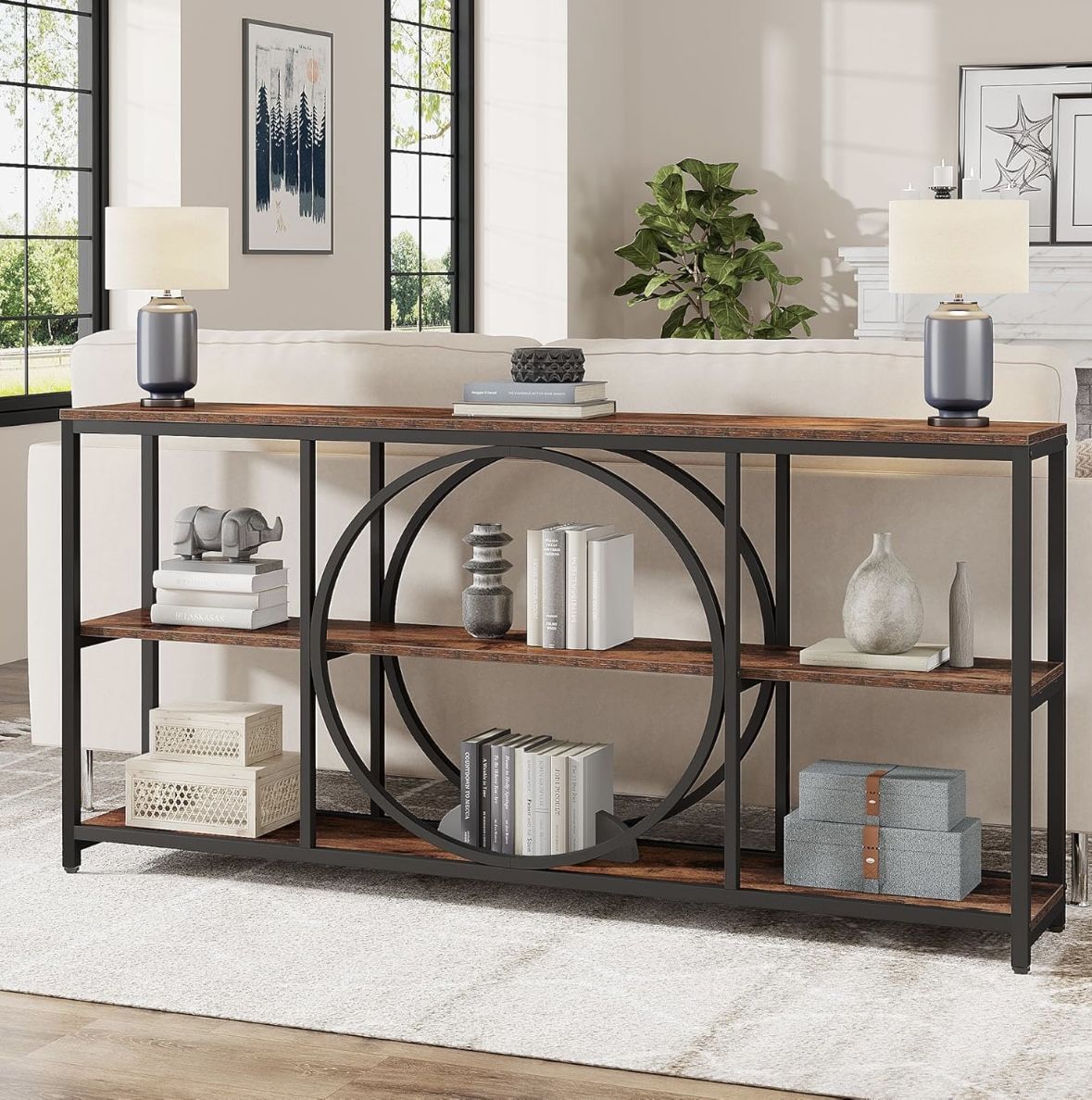 Tribesigns Extra Long Console Table, 70.9 inch Narrow Sofa Tables with 3 Tier Wood Storage Shelves Industrial Metal Frame for Entryway Hallway Living