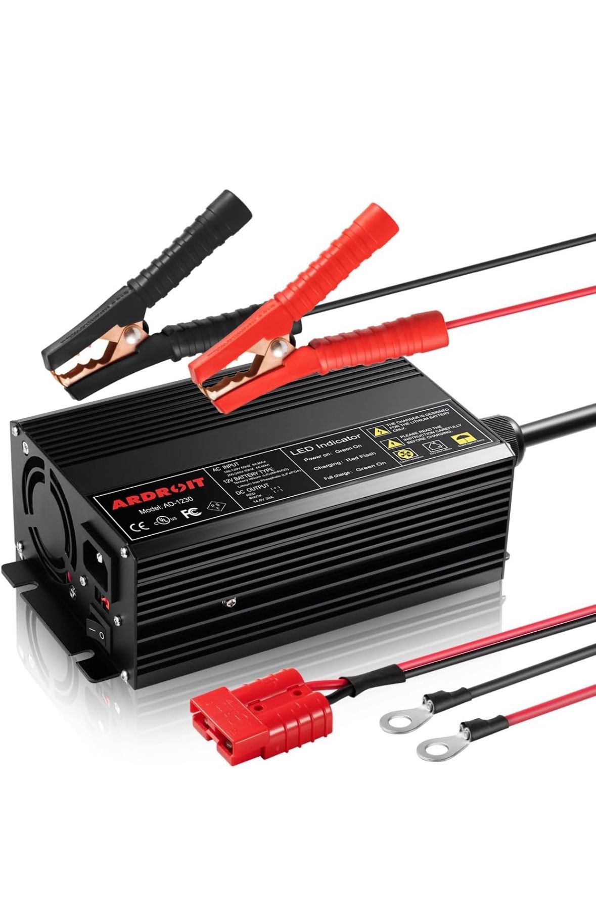 壁炉14.6V 50A Lithium Battery Charger, LiFePO4 Battery Charger AC-DC Smart Charger with Intelligent Trickle Charging, Cooling Fan, Switch, Dual Connecti