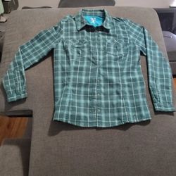 Mountain Hardwear Top Womens Size 10 Blue Plaid Button Up Outdoor Flannel Casual