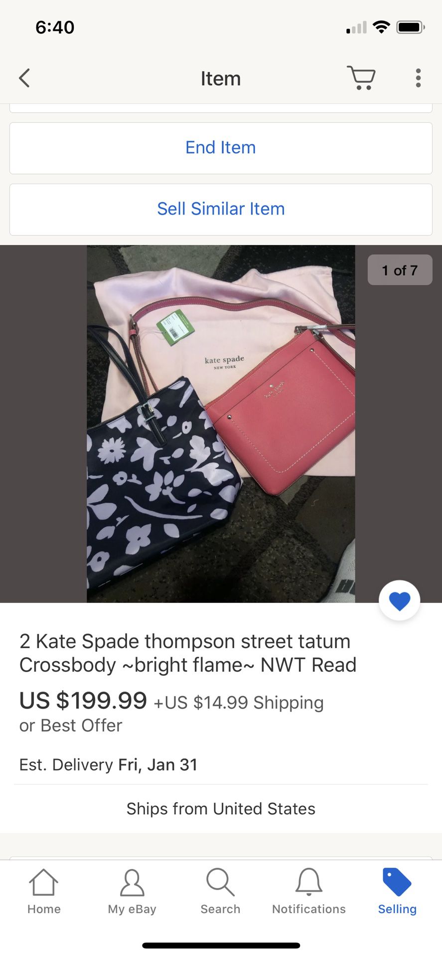 2 Kate Spade thompson street tatum Crossbody ~bright flame~ NWT Read