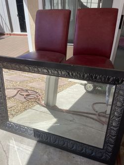 Black Metal Mirror & Two Dining High Rise Chairs