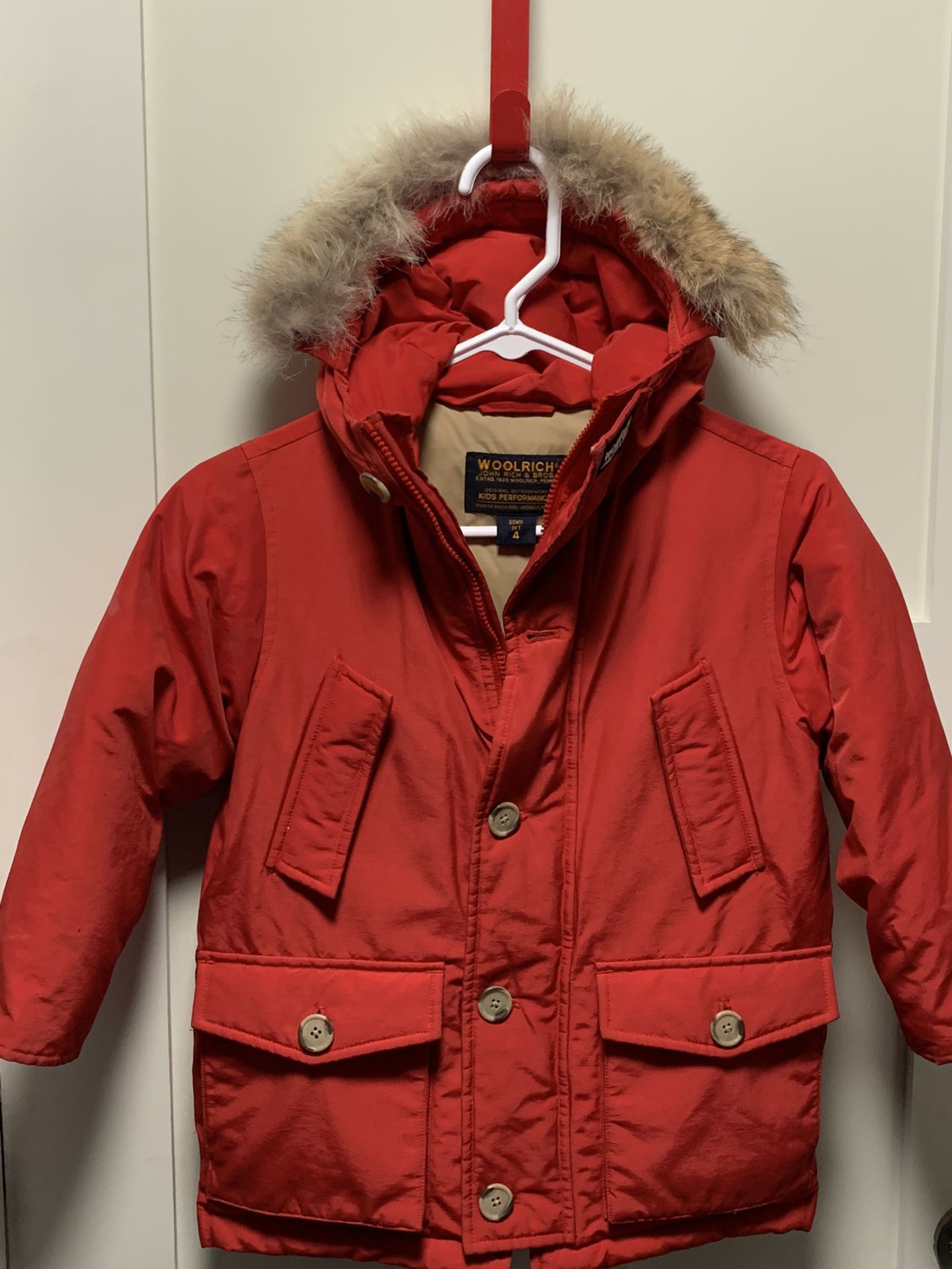 Woolrich size 4 -5 down parka / coat with removable fur trim