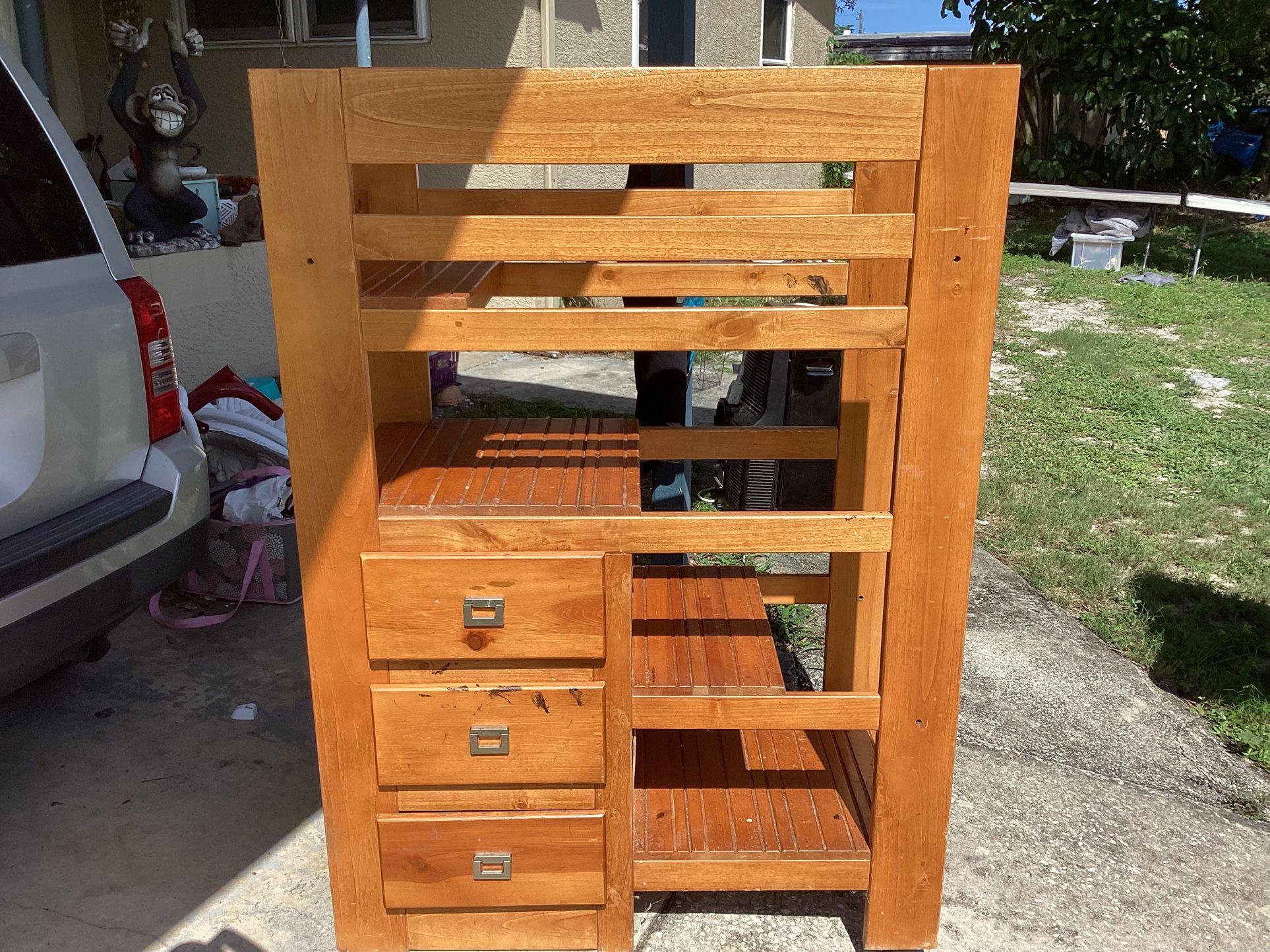 Wood Stairs with Storage for a Bed 41 long 21 wide 59 inches tall Has claw marks from my cat see pictures