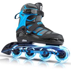 New XL 10.5 to 11.1” Inline Roller Skates Adjustablefor Women and Men with Full Light up Wheels