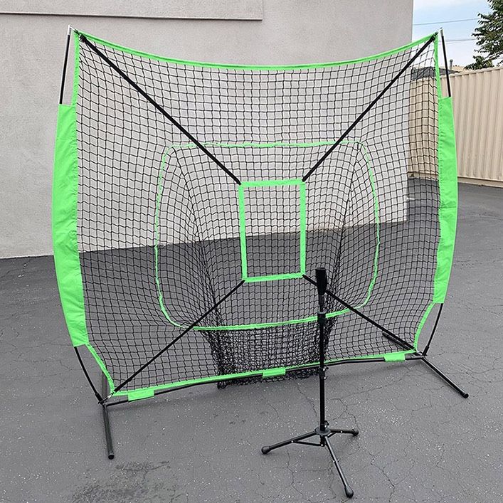 (NEW) $75 Baseball Softball (7x7’ Net & Ball Tee Set) Practice Hitting & Pitching Net w/ Carry Bag
