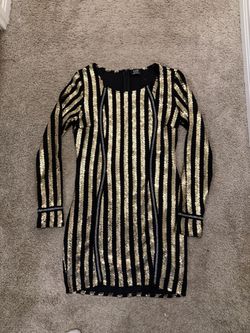 Lux Gold Sequin Striped Mini Dress