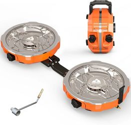 Cofiyard 20,000 BTUs 2 Burner Propane Camping Stove, Portable Folding Camp Stove with Adjustable Burners, Regulator and Carrying Bag, Dual Gas Stoves