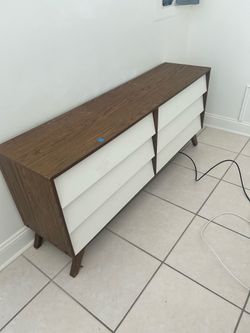 Modern Walnut & White 6 Drawer Dresser
