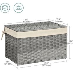 SONGMICS Storage Basket with Lid 17.2 Gallon (65L) Woven Blanket Storage Basket w/ Handles - Gray