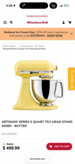 KitchenAid 5-qt Artisan Stand Mixer w/ Pastry Beater and Flex Edge