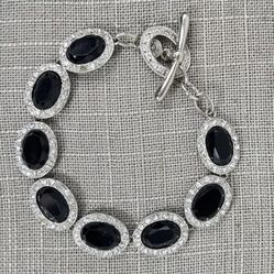 Monet Silver Tone Bracelet CZ Black Rhinestone