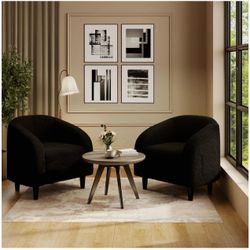 Set of 2 Barrel Chair Boucle Club Chair with Sherpa Upholstered.  Black