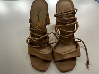 Y2B Nude Strappy Block Heel Sandals