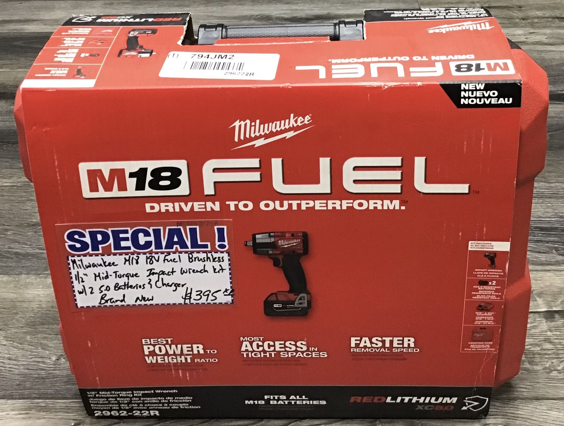 Milwaukee M18 18V Fuel Brushless 1/2” Mid-Torque Impact Wrench Kit W/ 2 5.0 Batteries & Charger Brand New