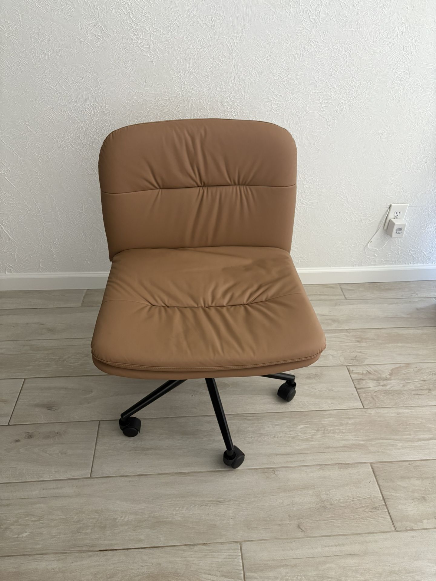 Beige Leather Rolling Office Chair