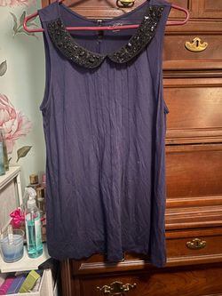 LOFT Navy Sleeveless Top with Beaded Collar