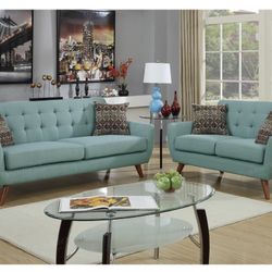 Blue Sofa And Love Seat Set 