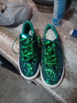 Green Glit tennis shoes