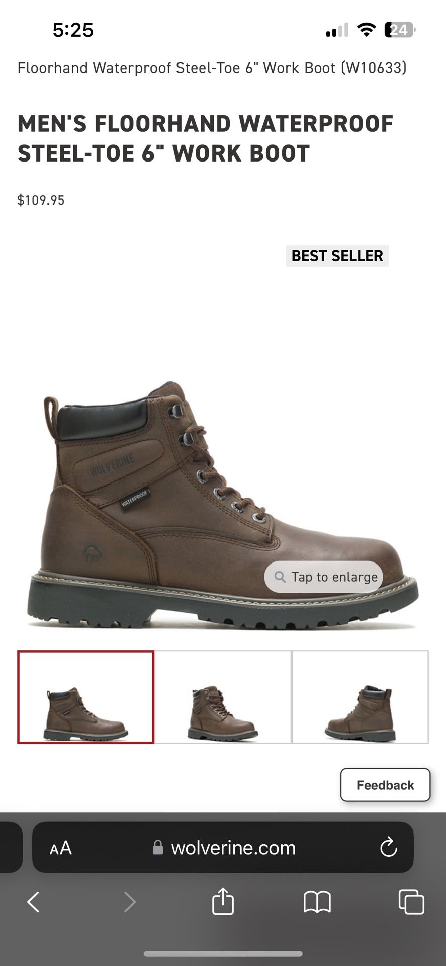 MEN'S FLOORHAND WATERPROOF STEEL-TOE 6" WORK BOOT