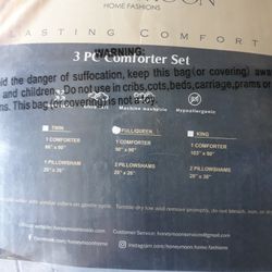 HoneyMoon 3 PC. Comforter Set Queen size Light Gray and White in Color 