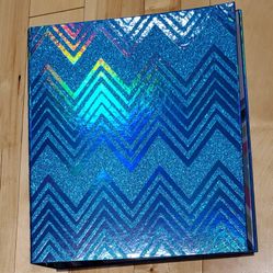 NEW U Style Blue Holographic Glitter Chevron 2" 3-Ring Binder (holds 400 sheets)