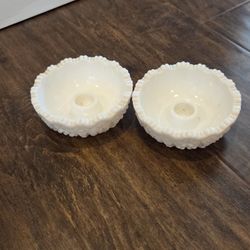 White Milk Glass Pillar Candle Holders 