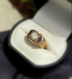 Jewelry 14k solid yellow gold diamond sapphire 1.05CTW ring size 9.00