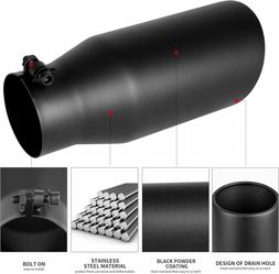 4 to 5 inch Exhaust Tip, 4" inlet 5" Outlet 12" Overall Length Stainless Steel Exhaust Tip Black Powder Coated Finish Universal for Vehicles(402)