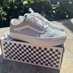 Light Blue Old Skool Vans With White Handpainted Design 