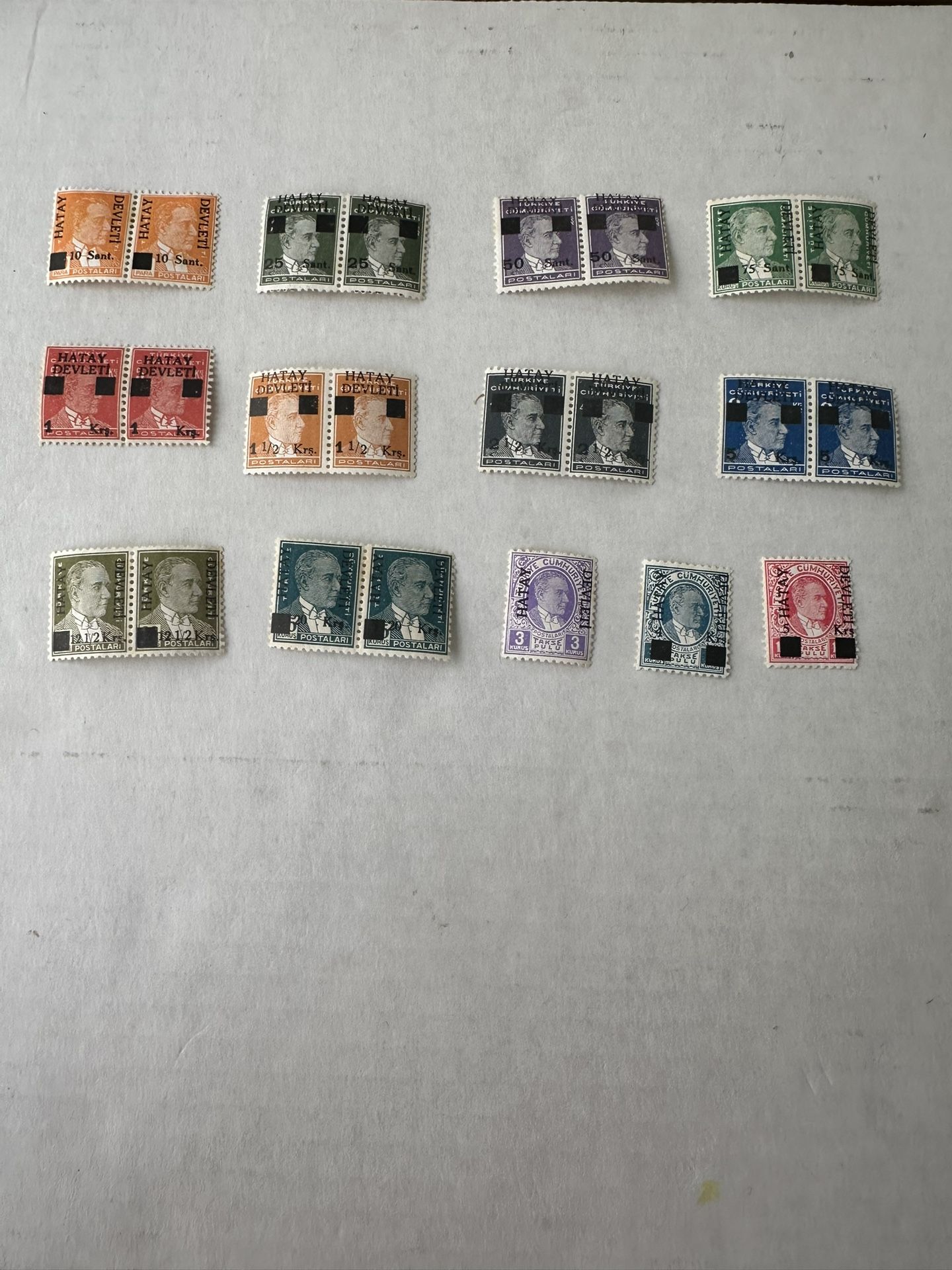 Hatay 1939 Overprint Set Pairs Mint Hinged
