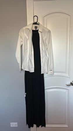 Black bodycon dress with white button up