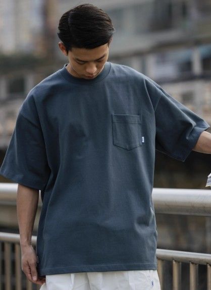 Summer cotton plain-color pocket short-sleeved T-shirt, versatile and loose-fitting base layer, heavy-weight casual short-sleeved T-shirt, trendy for