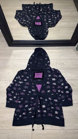 Y2K 2000s Ellemenno All Over Print Black 3/4ths Sweater With Hood Star Patterned Design