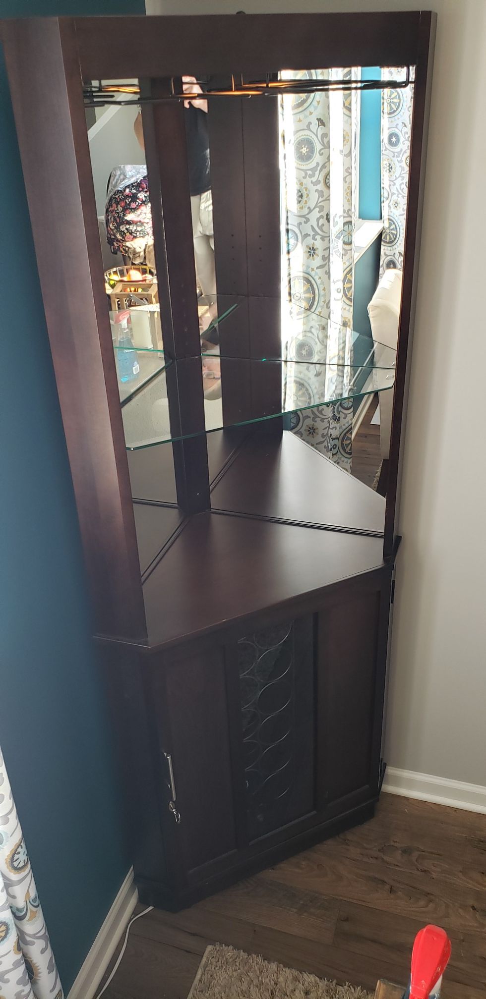 **Reduced** Espresso Corner Bar Wall Unit, Mint Condition