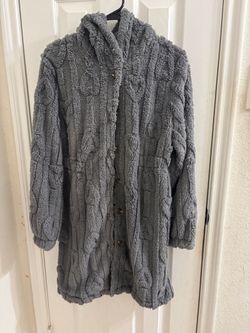 Gray Sherpa Hooded Long Coat