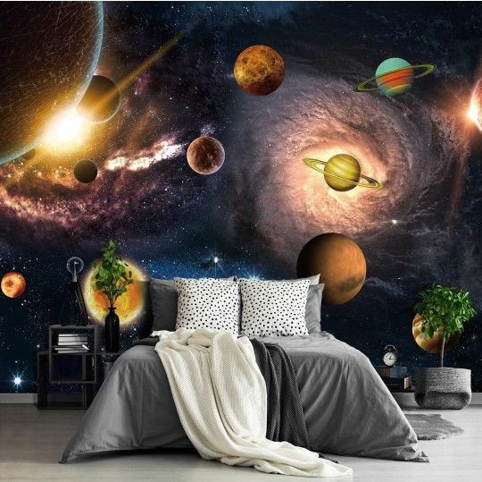 Kids Planet murals Galaxy Backdrop Solar System Starry Night Sky