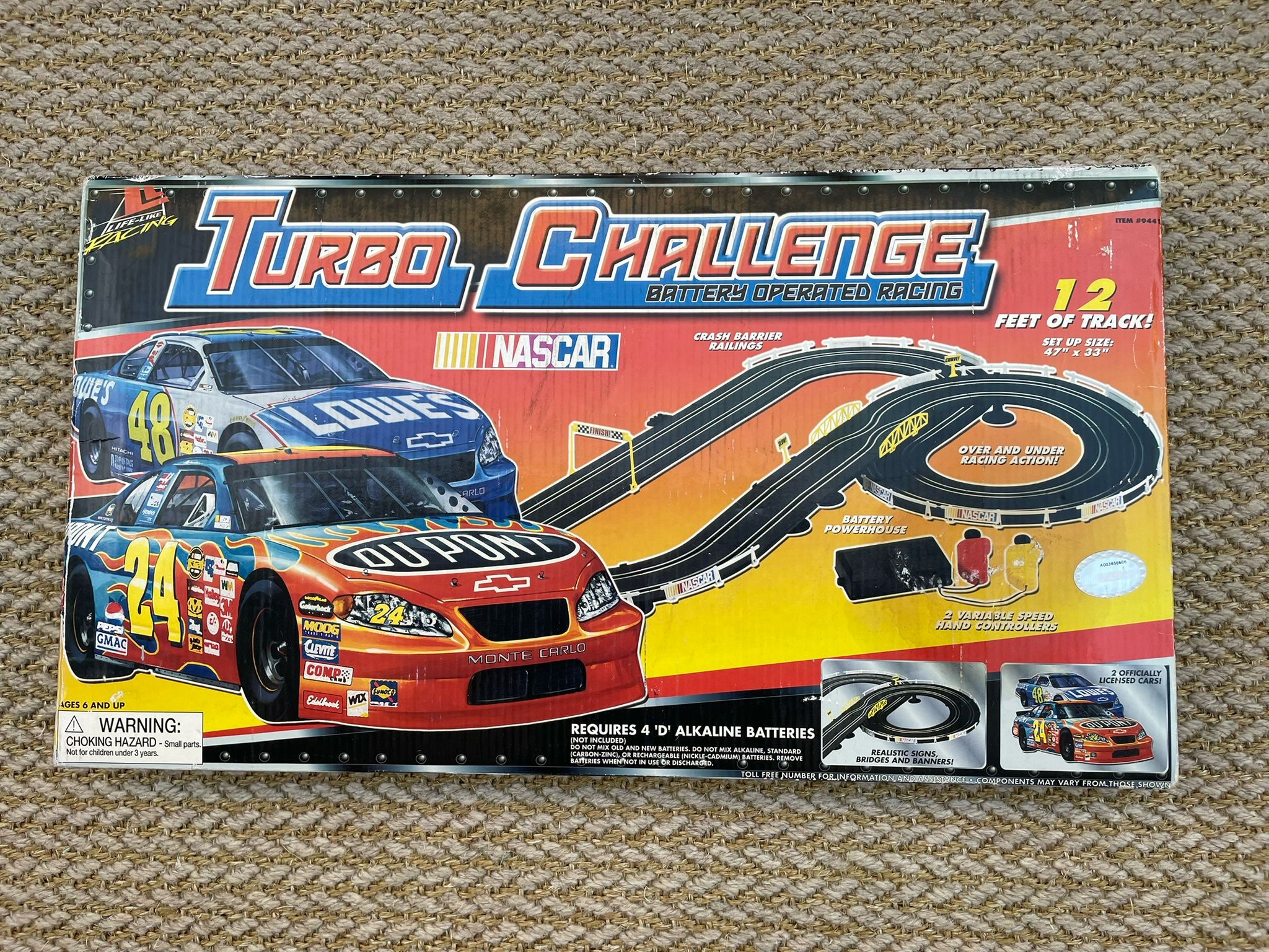 NASCAR Turbo Challenge battery operated slot car racing with 12 feet of track - batteries not included. Sale Price Through Sunday, 2 Pm: