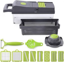 14Pcs Multifunctional Vegetable Chopper Onion Potato Fruit Salad Chopper with Container and Hand Protector, Slicer Dicer Cutter Grater