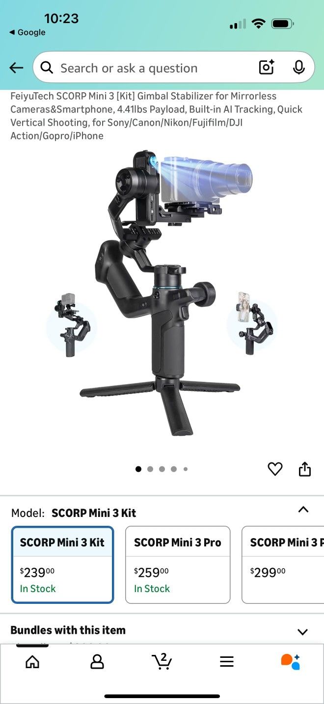 FeiyuTech SCORP Mini 3 Pro Gimbal Stabilizer for Camera, Max 59ft AI Tracking, Gimbal with Remote Handle&Cooling Mount, for Sony/Canon/Nikon/Gopro/DJI