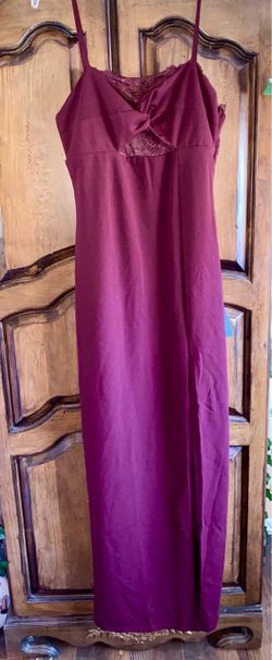 Lulus Burgundy Maxi Slip Dress with Lace Detail