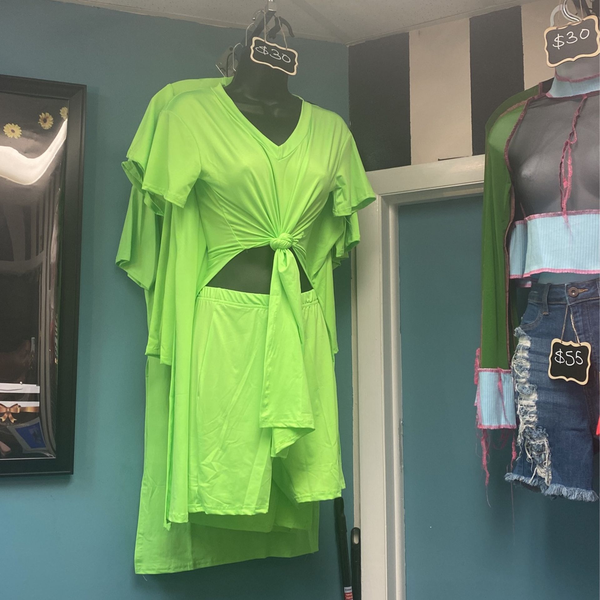 Lime Green Top And Shorts Set