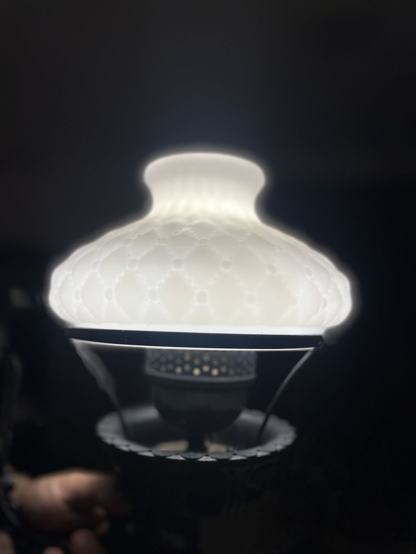 Vintage Black Cast Iron Sconce Swing Arm Milk Glass Hobnail Wall Lamp