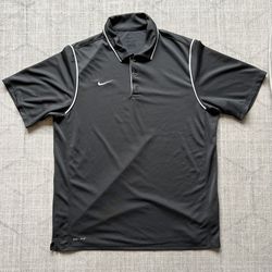 Nike Dri-fit Men’s Dark Grey Athletic Casual Collared Polo Jersey Shirt LARGE