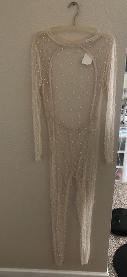 Sheer bodysuit with pearls