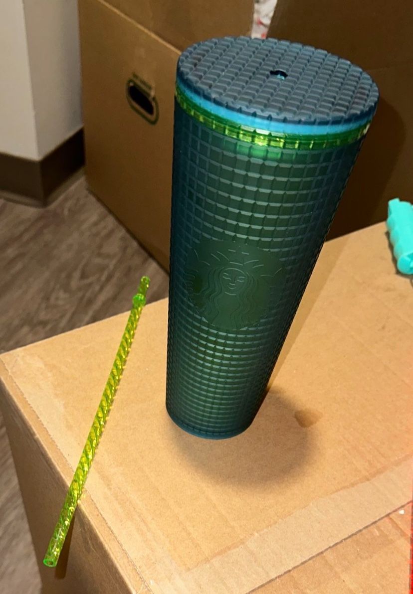 Starbucks Green Blue Studded Tumbler 24oz – New with Straw