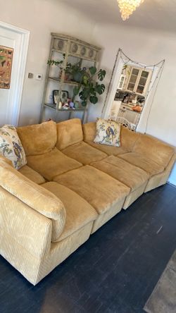 Golden Tan corduroy sectional sofa
